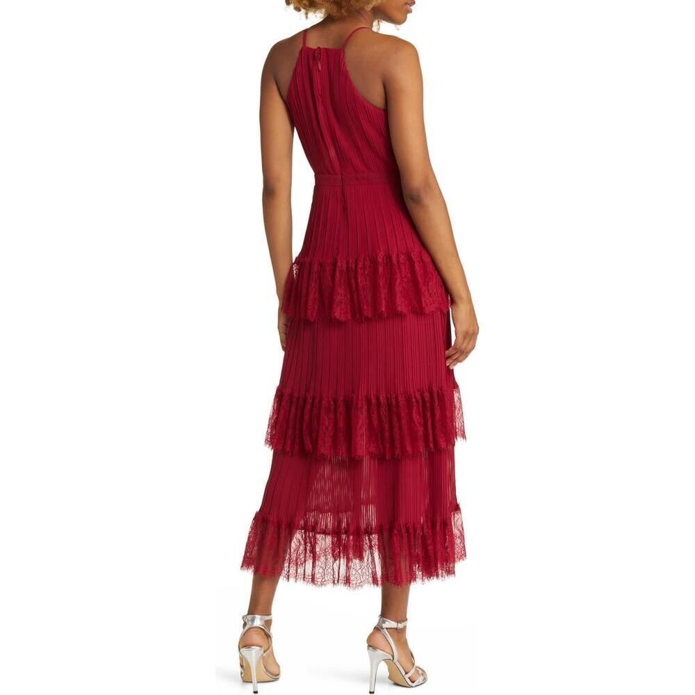 Lulus Came for Cocktails Midi Dress Women's Small Red Lace Tiered Sleeveless - Picture 2 of 11